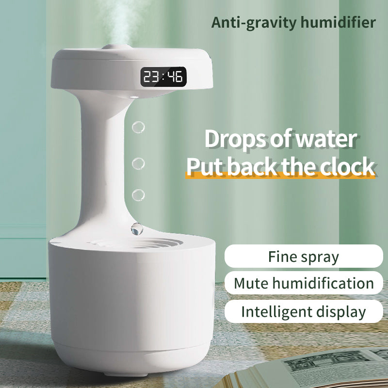 Anti-Gravity Water Drop Humidifier with Clock – Ultra Quiet (580ml)