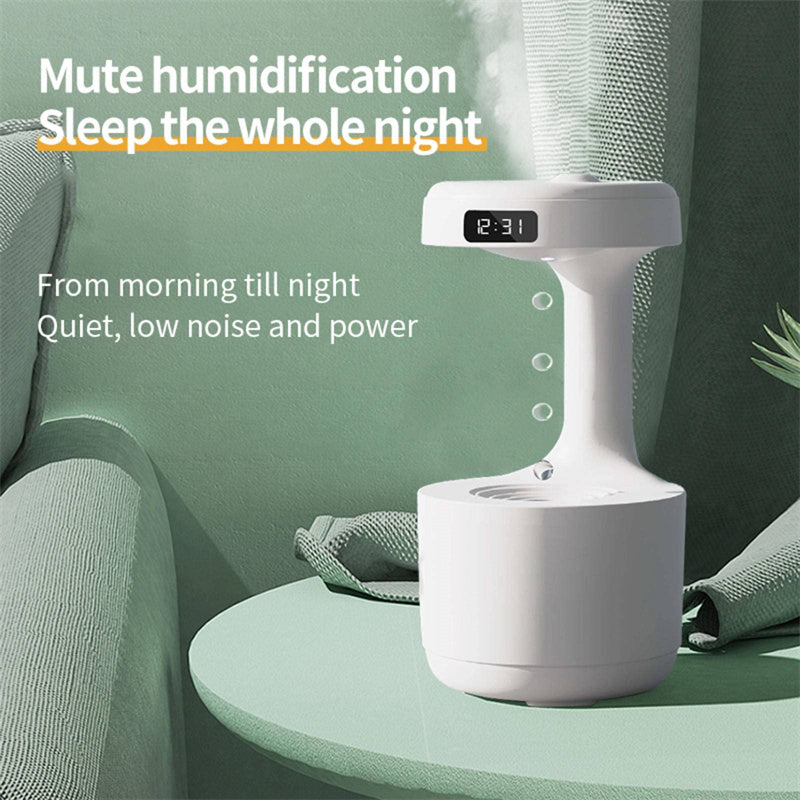 Anti-Gravity Water Drop Humidifier with Clock – Ultra Quiet (580ml)